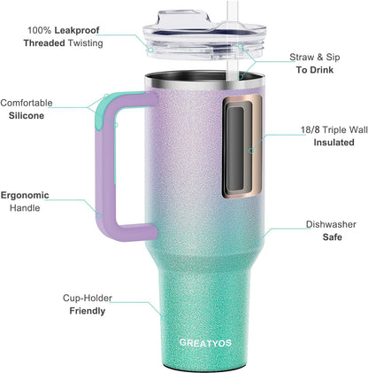 40 oz Tumbler with Handle and Straw Lid Insulated Tumblers Cups with Lids Straws Double Wall Vacuum Stainless Steel 40oz Tumbler Travel Mug Gifts for Men Women Him Her (Sakura)