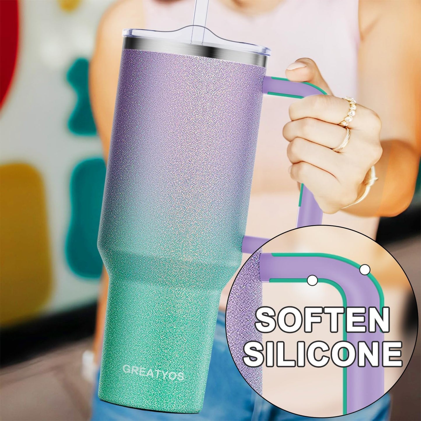 40 oz Tumbler with Handle and Straw Lid Insulated Tumblers Cups with Lids Straws Double Wall Vacuum Stainless Steel 40oz Tumbler Travel Mug Gifts for Men Women Him Her (Sakura)