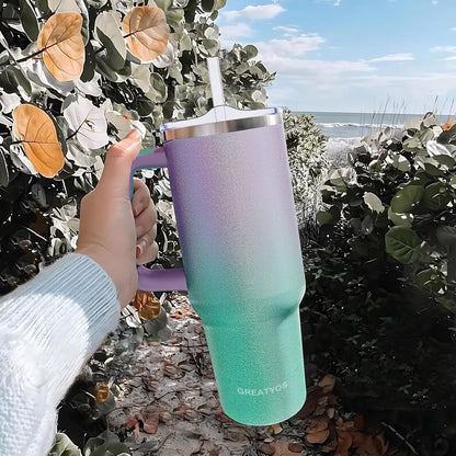 40 oz Tumbler with Handle and Straw Lid Insulated Tumblers Cups with Lids Straws Double Wall Vacuum Stainless Steel 40oz Tumbler Travel Mug Gifts for Men Women Him Her (Sakura)