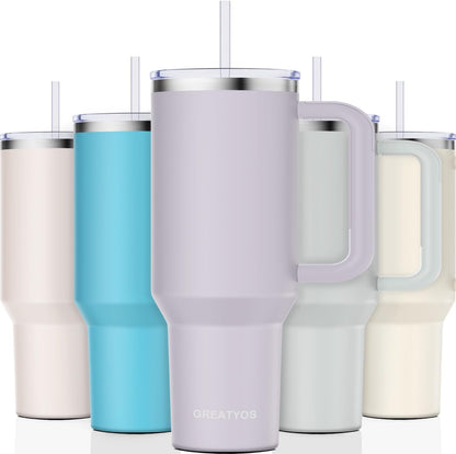 40 oz Tumbler with Handle and Straw Lid Insulated Tumblers Cups with Lids Straws Double Wall Vacuum Stainless Steel 40oz Tumbler Travel Mug Gifts for Men Women Him Her (Sakura)