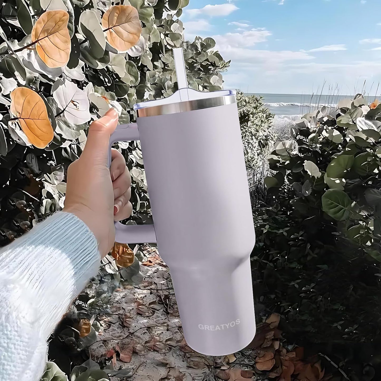 40 oz Tumbler with Handle and Straw Lid Insulated Tumblers Cups with Lids Straws Double Wall Vacuum Stainless Steel 40oz Tumbler Travel Mug Gifts for Men Women Him Her (Sakura)