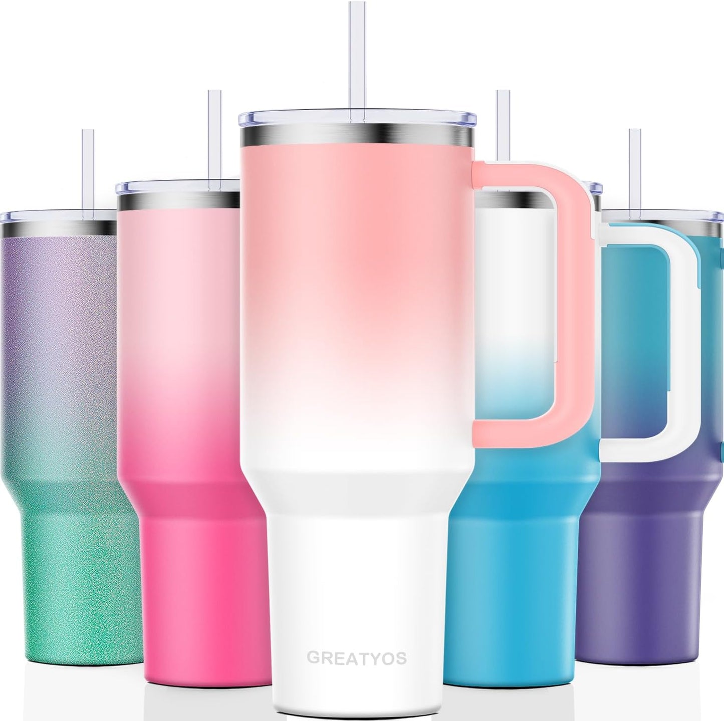 40 oz Tumbler with Handle and Straw Lid Insulated Tumblers Cups with Lids Straws Double Wall Vacuum Stainless Steel 40oz Tumbler Travel Mug Gifts for Men Women Him Her (Sakura)