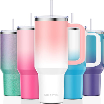 40 oz Tumbler with Handle and Straw Lid Insulated Tumblers Cups with Lids Straws Double Wall Vacuum Stainless Steel 40oz Tumbler Travel Mug Gifts for Men Women Him Her (Sakura)