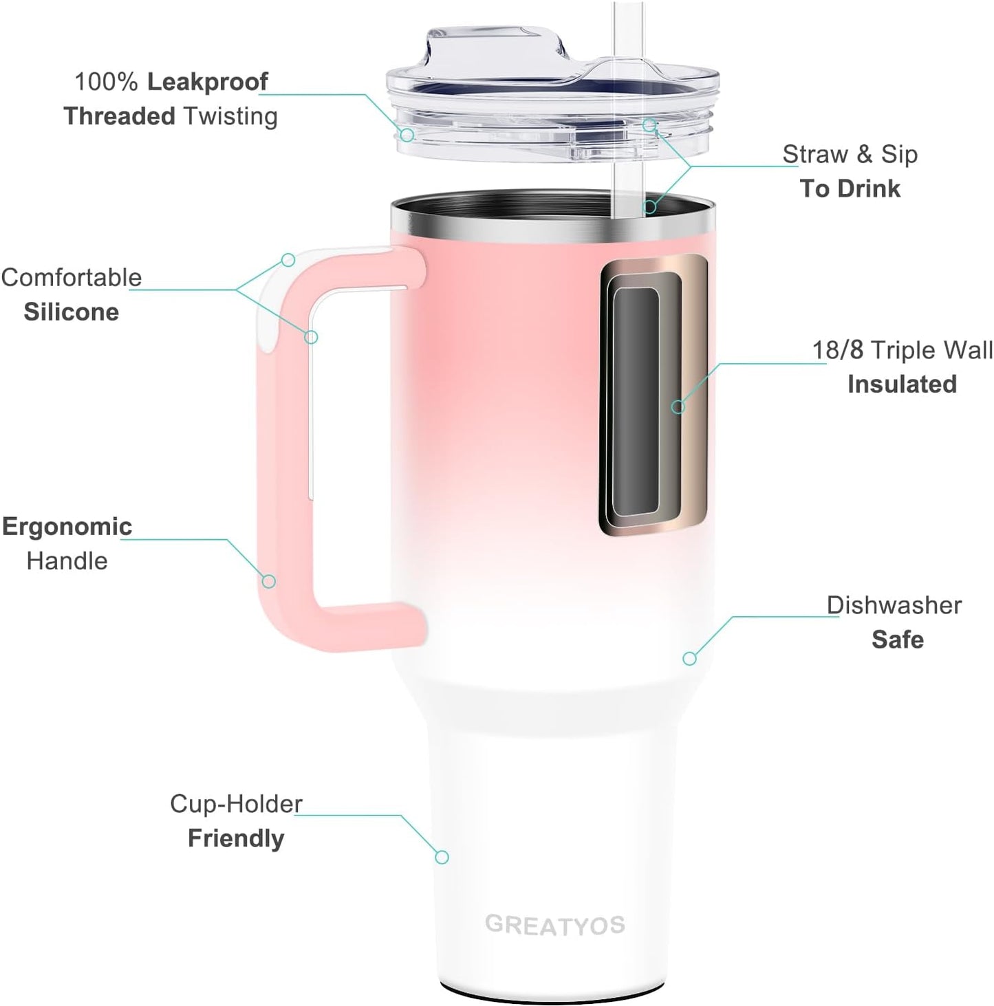40 oz Tumbler with Handle and Straw Lid Insulated Tumblers Cups with Lids Straws Double Wall Vacuum Stainless Steel 40oz Tumbler Travel Mug Gifts for Men Women Him Her (Sakura)
