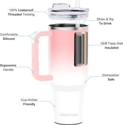 40 oz Tumbler with Handle and Straw Lid Insulated Tumblers Cups with Lids Straws Double Wall Vacuum Stainless Steel 40oz Tumbler Travel Mug Gifts for Men Women Him Her (Sakura)