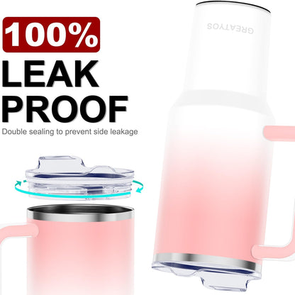 40 oz Tumbler with Handle and Straw Lid Insulated Tumblers Cups with Lids Straws Double Wall Vacuum Stainless Steel 40oz Tumbler Travel Mug Gifts for Men Women Him Her (Sakura)