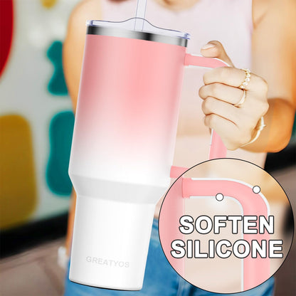 40 oz Tumbler with Handle and Straw Lid Insulated Tumblers Cups with Lids Straws Double Wall Vacuum Stainless Steel 40oz Tumbler Travel Mug Gifts for Men Women Him Her (Sakura)