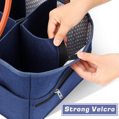 Large Portable Nappy Storage Basket with Detachable Divider, Felt Fabric Baby Diaper Caddy, Navy, for Nursery and Travel