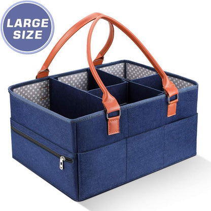 Large Portable Nappy Storage Basket with Detachable Divider, Felt Fabric Baby Diaper Caddy, Navy, for Nursery and Travel