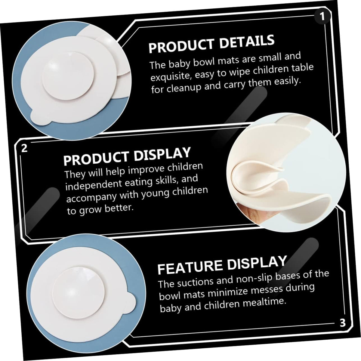 Baby Suction Bowl Pads 3Pcs Silicone Place Mats for Children