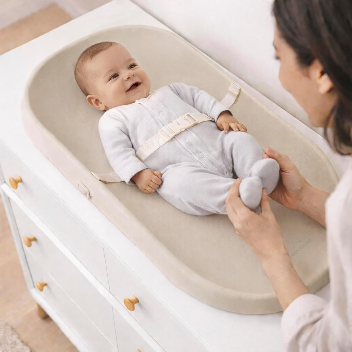 Lotti Love Baby Changing Pad, Waterproof, Contoured Design with Safety Strap, Soft Wipe-Clean Surface, Secure Nursery Changing Pad, Magnolia White