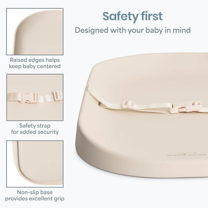 Lotti Love Baby Changing Pad, Waterproof, Contoured Design with Safety Strap, Soft Wipe-Clean Surface, Secure Nursery Changing Pad, Magnolia White