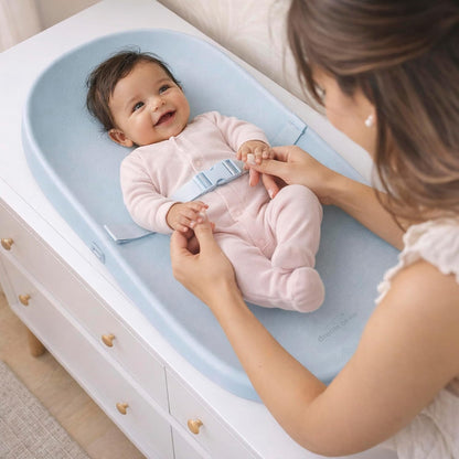 Lotti Love Baby Changing Pad, Waterproof, Contoured Design with Safety Strap, Soft Wipe-Clean Surface, Secure Nursery Changing Pad, Magnolia White