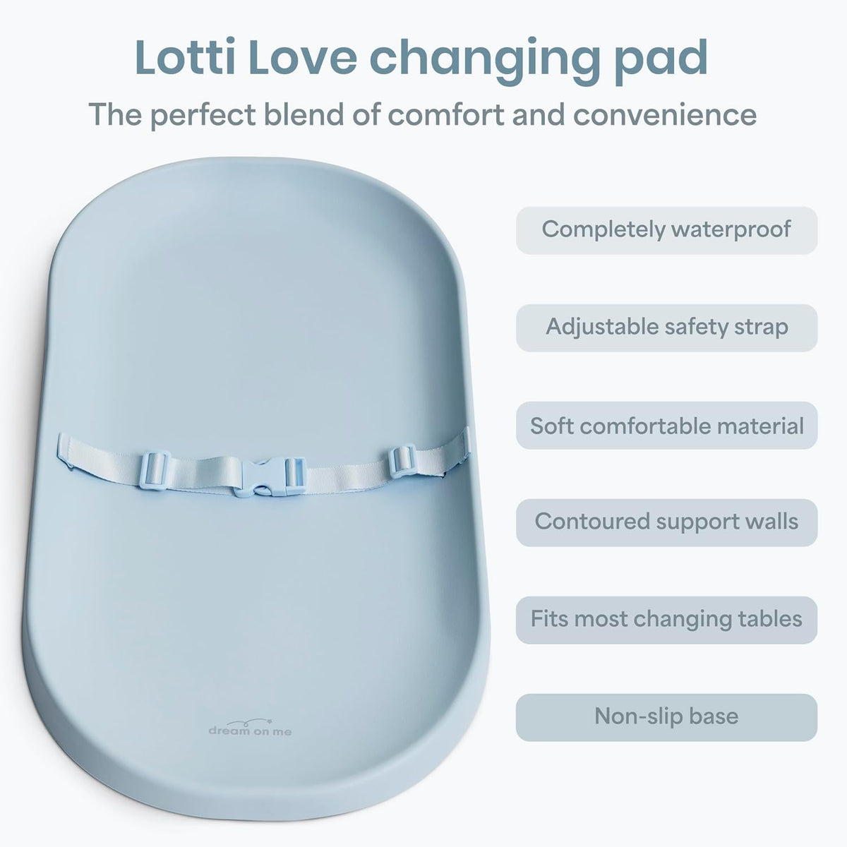 Lotti Love Baby Changing Pad, Waterproof, Contoured Design with Safety Strap, Soft Wipe-Clean Surface, Secure Nursery Changing Pad, Magnolia White