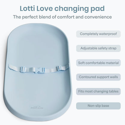 Lotti Love Baby Changing Pad, Waterproof, Contoured Design with Safety Strap, Soft Wipe-Clean Surface, Secure Nursery Changing Pad, Magnolia White