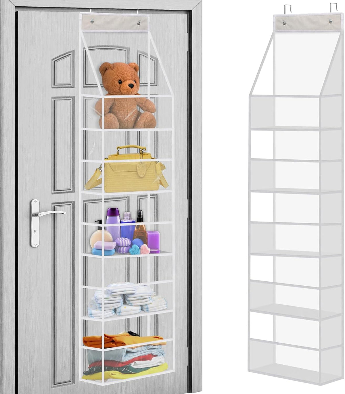 5-Shelf Over The Door Pantry Organizer with Clear Pockets, Heavy Duty Hanging Storage for Closet, Bedroom, Bathroom, and Nursery (Black, Holds up to 28 lbs)