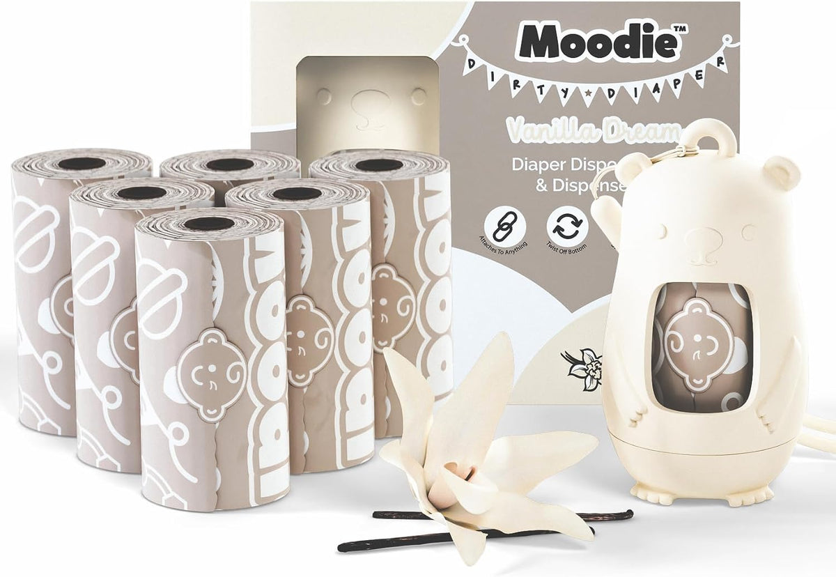 Disposable Diaper Bags Dispenser COMBO PACK | 105 VANILLA SCENTED Baby Poop Bags TOTAL | Dirty Diaper Trash Bags | Diaper Bags Disposable (VANILLA DREAM)
