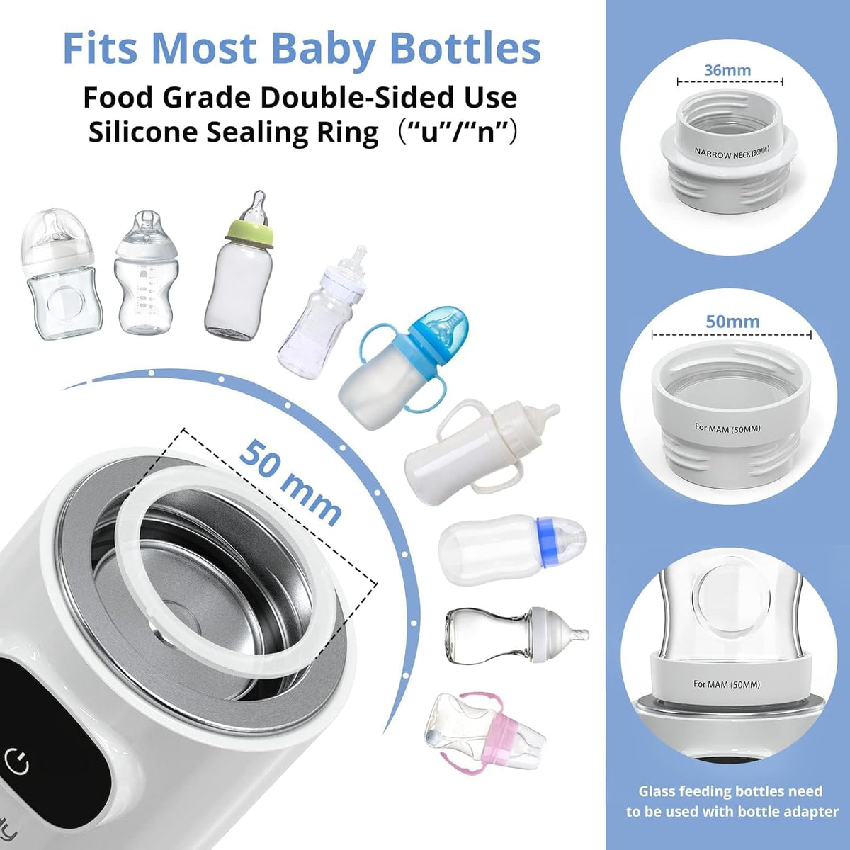 Portable Cordless Bottle Warmer,Include 2 ADapters,Fast Heating,Accurate Temperature Control,Long Battery Life,LCD Display,Leak-Resistance,Easy to Clean,for Breastmilk or Formula,for Travel
