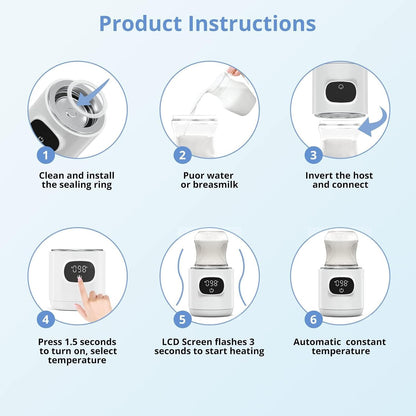 Portable Cordless Bottle Warmer,Include 2 ADapters,Fast Heating,Accurate Temperature Control,Long Battery Life,LCD Display,Leak-Resistance,Easy to Clean,for Breastmilk or Formula,for Travel