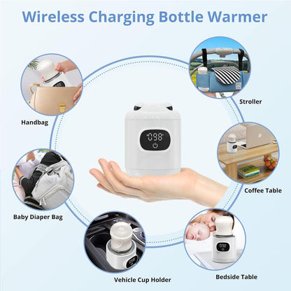 Portable Cordless Bottle Warmer,Include 2 ADapters,Fast Heating,Accurate Temperature Control,Long Battery Life,LCD Display,Leak-Resistance,Easy to Clean,for Breastmilk or Formula,for Travel