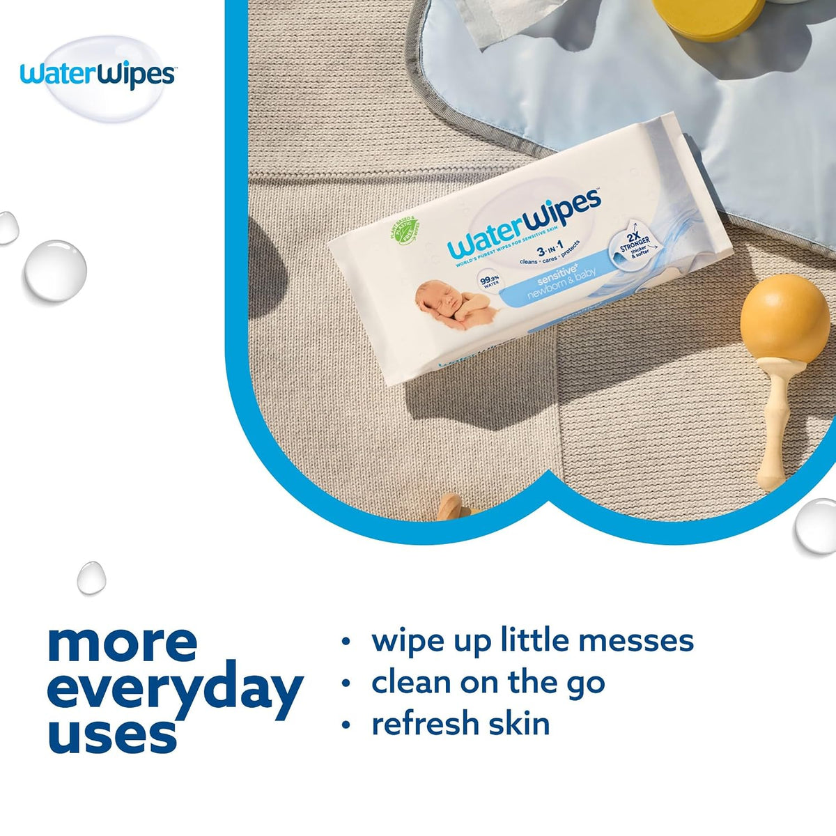 Sensitive+ Newborn & Baby Wipes, 3-In-1 Cleans, Cares, Protects, 99.9% Water, Unscented & Hypoallergenic, 720 Count (12 Packs)