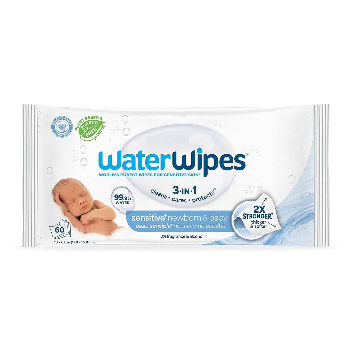 Sensitive+ Newborn & Baby Wipes, 3-In-1 Cleans, Cares, Protects, 99.9% Water, Unscented & Hypoallergenic, 720 Count (12 Packs)