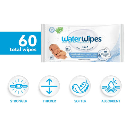 Sensitive+ Newborn & Baby Wipes, 3-In-1 Cleans, Cares, Protects, 99.9% Water, Unscented & Hypoallergenic, 720 Count (12 Packs)