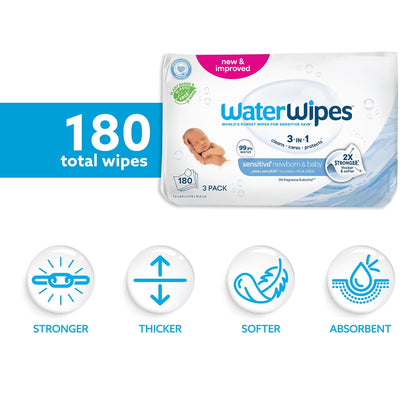 Sensitive+ Newborn & Baby Wipes, 3-In-1 Cleans, Cares, Protects, 99.9% Water, Unscented & Hypoallergenic, 720 Count (12 Packs)