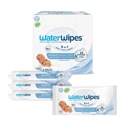 Sensitive+ Newborn & Baby Wipes, 3-In-1 Cleans, Cares, Protects, 99.9% Water, Unscented & Hypoallergenic, 720 Count (12 Packs)
