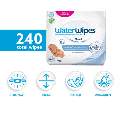 Sensitive+ Newborn & Baby Wipes, 3-In-1 Cleans, Cares, Protects, 99.9% Water, Unscented & Hypoallergenic, 720 Count (12 Packs)