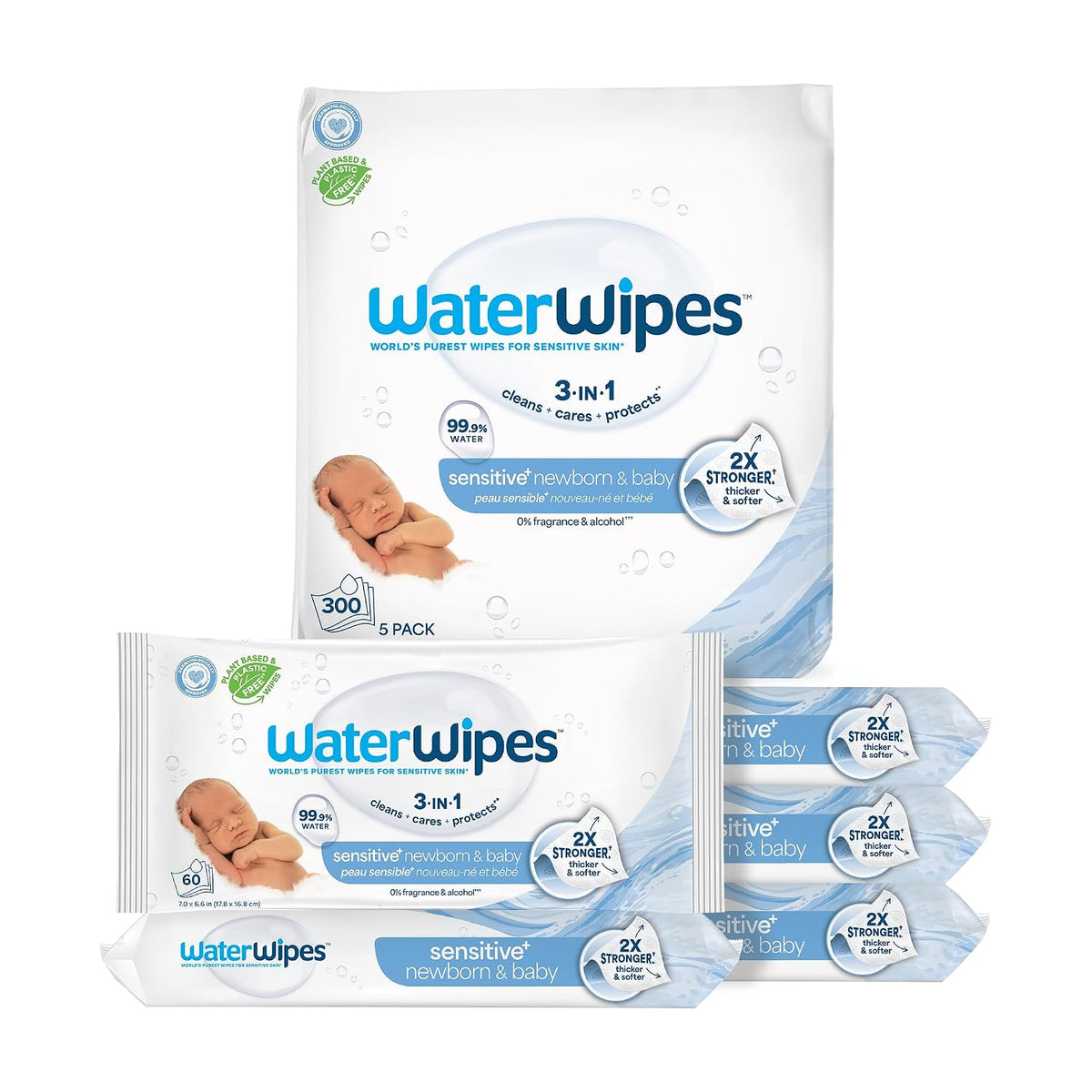 Sensitive+ Newborn & Baby Wipes, 3-In-1 Cleans, Cares, Protects, 99.9% Water, Unscented & Hypoallergenic, 720 Count (12 Packs)