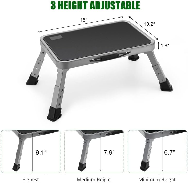 Folding Step Stool for Adults, Height-Adjustable Small Step Stool