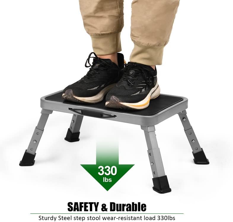 Folding Step Stool for Adults, Height-Adjustable Small Step Stool