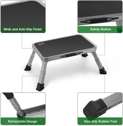 Folding Step Stool for Adults, Height-Adjustable Small Step Stool