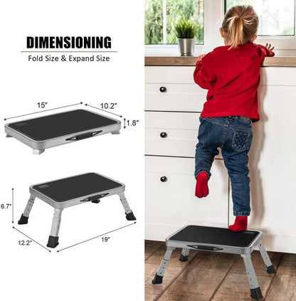 Folding Step Stool for Adults, Height-Adjustable Small Step Stool