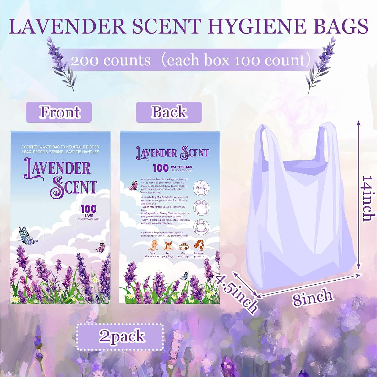 Scented Garbage Bags Hygiene Use,Lavender,14 x 8 x 4.5 in