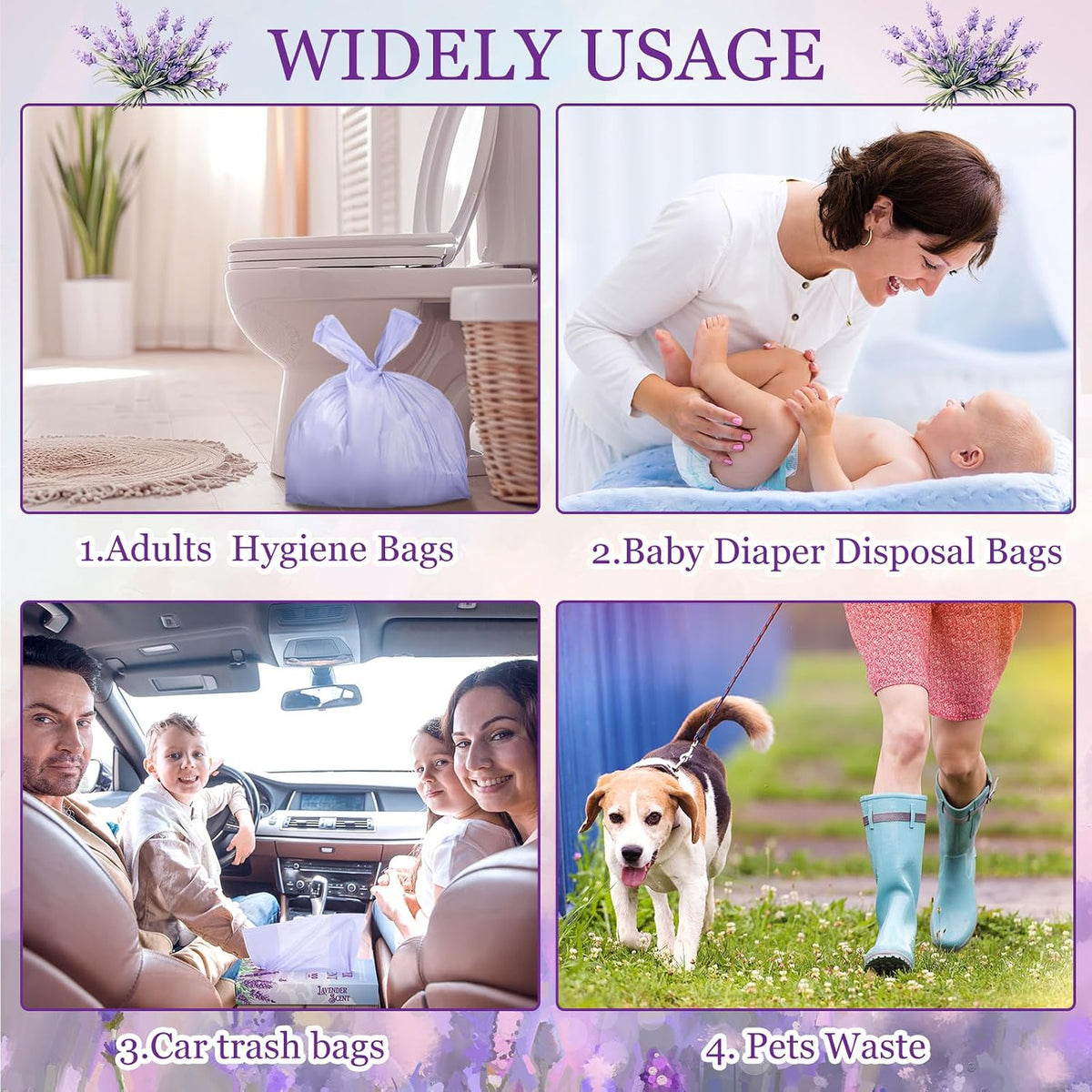 Scented Garbage Bags Hygiene Use,Lavender,14 x 8 x 4.5 in