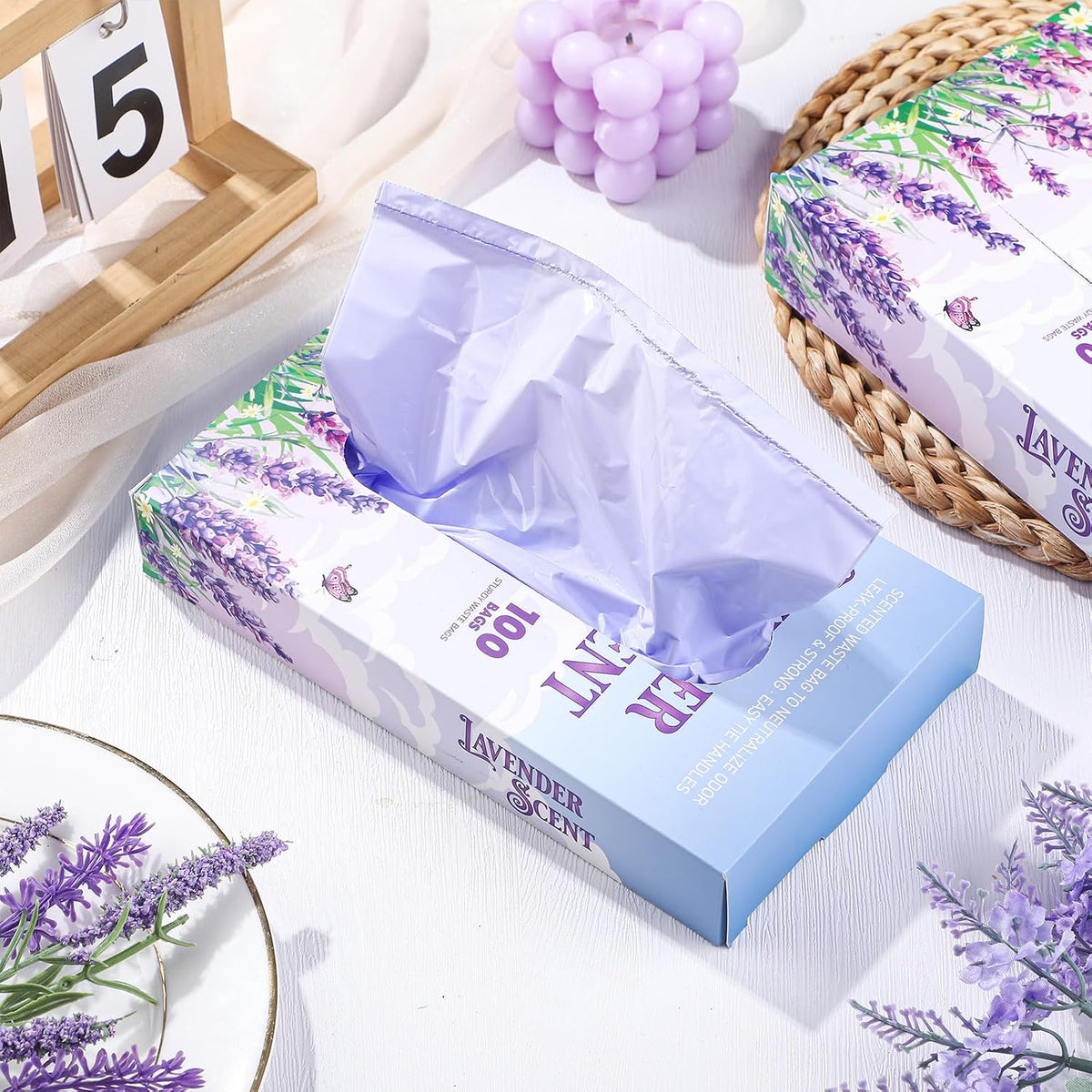 Scented Garbage Bags Hygiene Use,Lavender,14 x 8 x 4.5 in