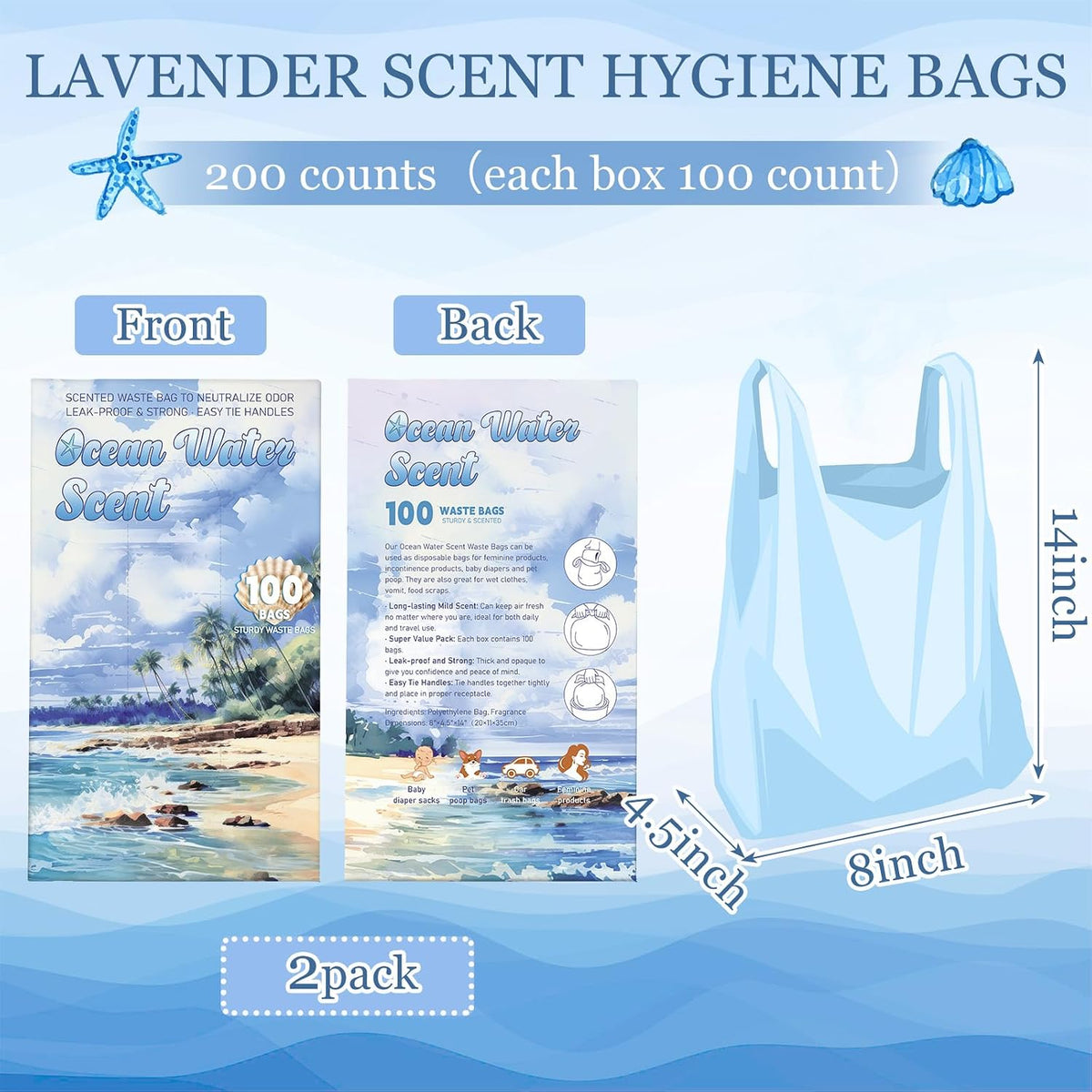 Scented Garbage Bags Hygiene Use,Lavender,14 x 8 x 4.5 in