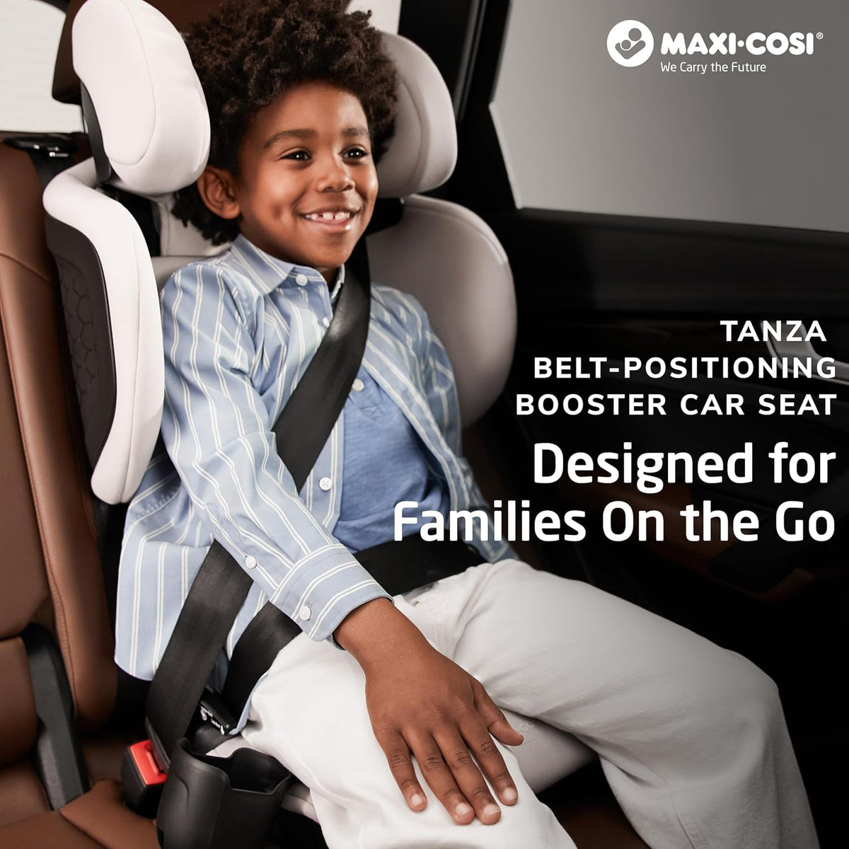 Tanza Belt-Positioning Booster Car Seat with Back, Foldable Car Seat, Sea Shadow