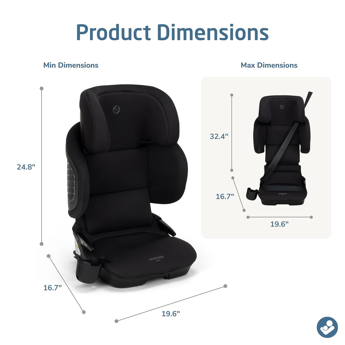 Tanza Belt-Positioning Booster Car Seat with Back, Foldable Car Seat, Sea Shadow