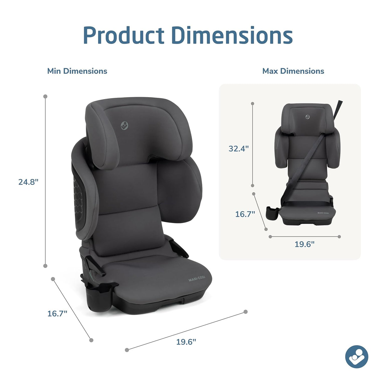 Tanza Belt-Positioning Booster Car Seat with Back, Foldable Car Seat, Sea Shadow