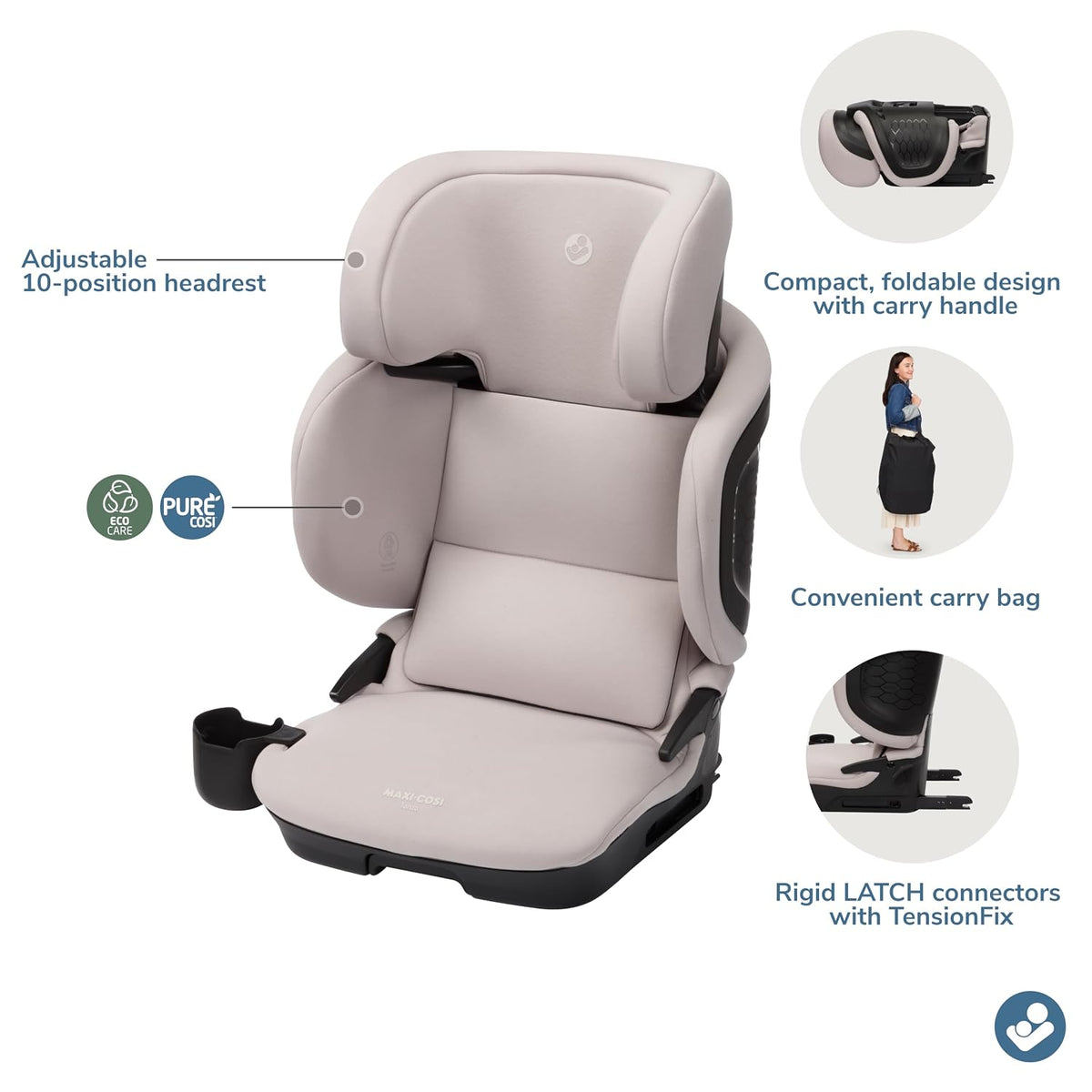 Tanza Belt-Positioning Booster Car Seat with Back, Foldable Car Seat, Sea Shadow