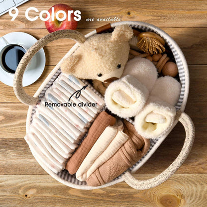J&JOO Baby Changing Basket includes Diaper Caddy - Soft & Waterproof Dual-Cover, Portable, Changing Pad for Dresser & Changing Table, Gift for Baby Shower, Organic Cotton Rope