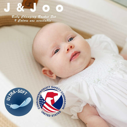 J&JOO Baby Changing Basket includes Diaper Caddy - Soft & Waterproof Dual-Cover, Portable, Changing Pad for Dresser & Changing Table, Gift for Baby Shower, Organic Cotton Rope