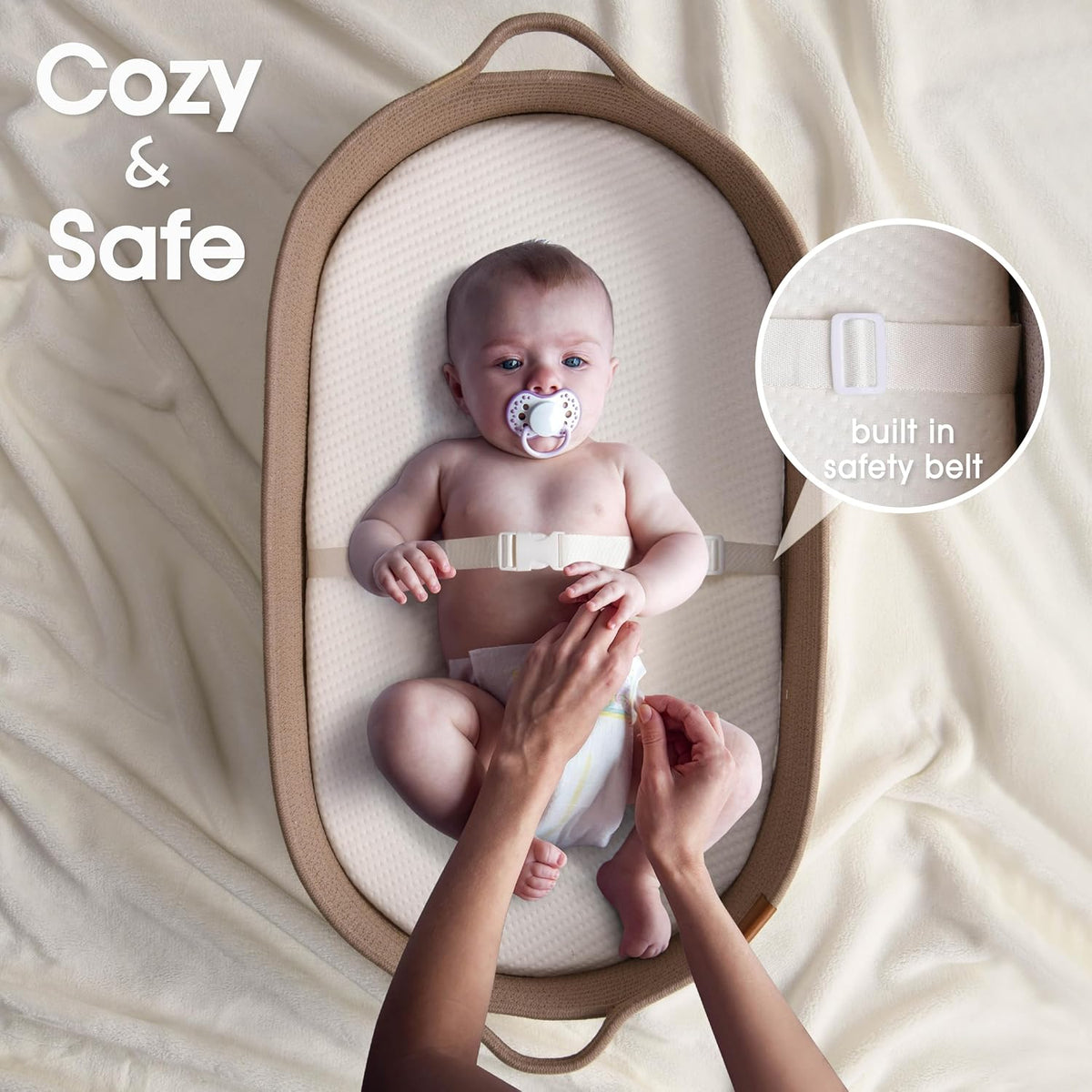 J&JOO Baby Changing Basket includes Diaper Caddy - Soft & Waterproof Dual-Cover, Portable, Changing Pad for Dresser & Changing Table, Gift for Baby Shower, Organic Cotton Rope