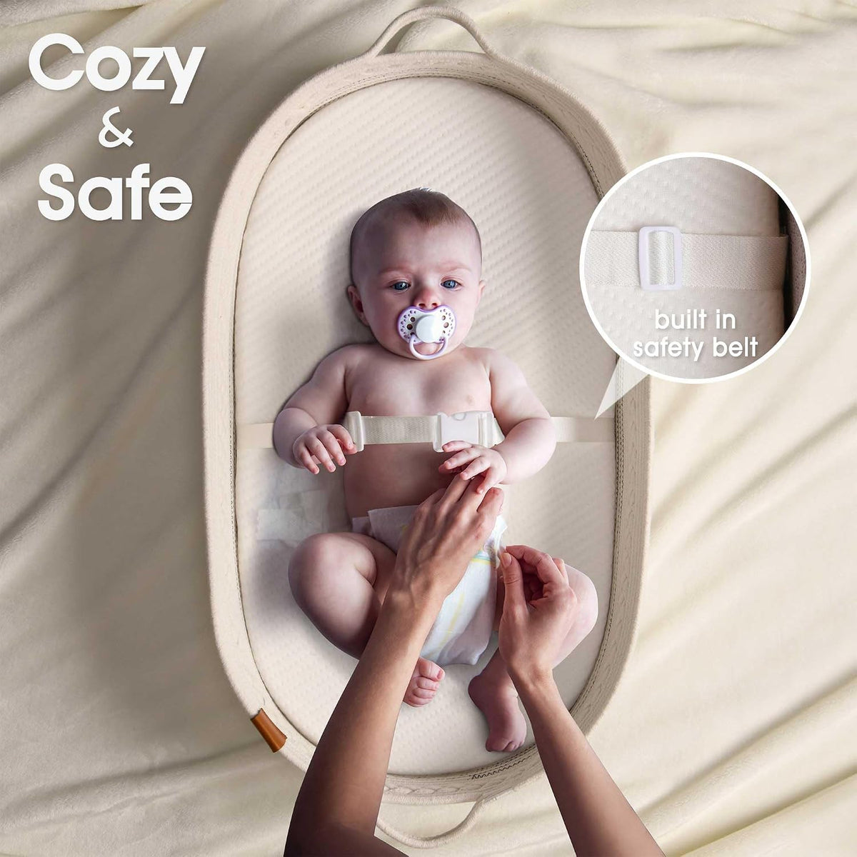 J&JOO Baby Changing Basket includes Diaper Caddy - Soft & Waterproof Dual-Cover, Portable, Changing Pad for Dresser & Changing Table, Gift for Baby Shower, Organic Cotton Rope