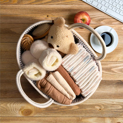 J&JOO Baby Changing Basket includes Diaper Caddy - Soft & Waterproof Dual-Cover, Portable, Changing Pad for Dresser & Changing Table, Gift for Baby Shower, Organic Cotton Rope