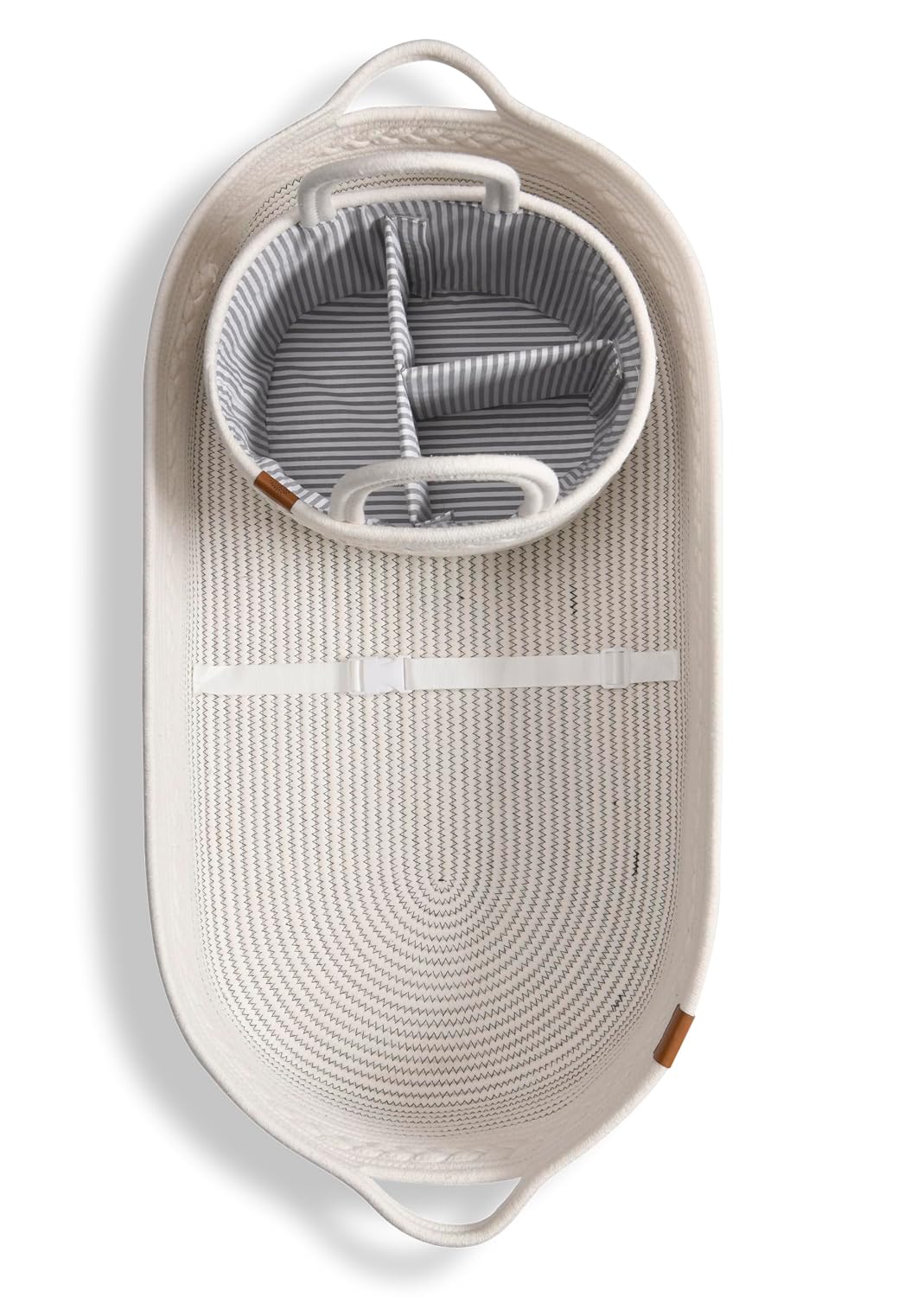 J&JOO Baby Changing Basket includes Diaper Caddy - Soft & Waterproof Dual-Cover, Portable, Changing Pad for Dresser & Changing Table, Gift for Baby Shower, Organic Cotton Rope