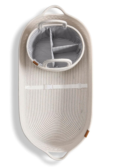 J&JOO Baby Changing Basket includes Diaper Caddy - Soft & Waterproof Dual-Cover, Portable, Changing Pad for Dresser & Changing Table, Gift for Baby Shower, Organic Cotton Rope